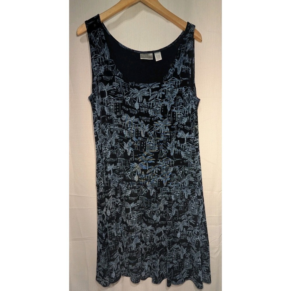 Chico's Travelers Acetate Lady on Vacation Novelty Print Knee Length Dress 3/XL
